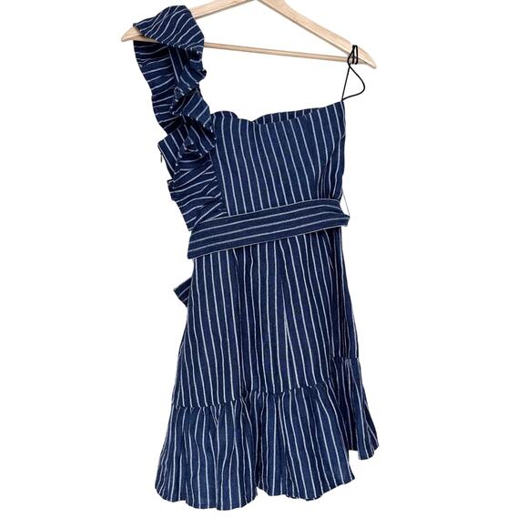 NWT Alexis Konner Striped One Shoulder Linen Mini Dress - Picture 4 of 10